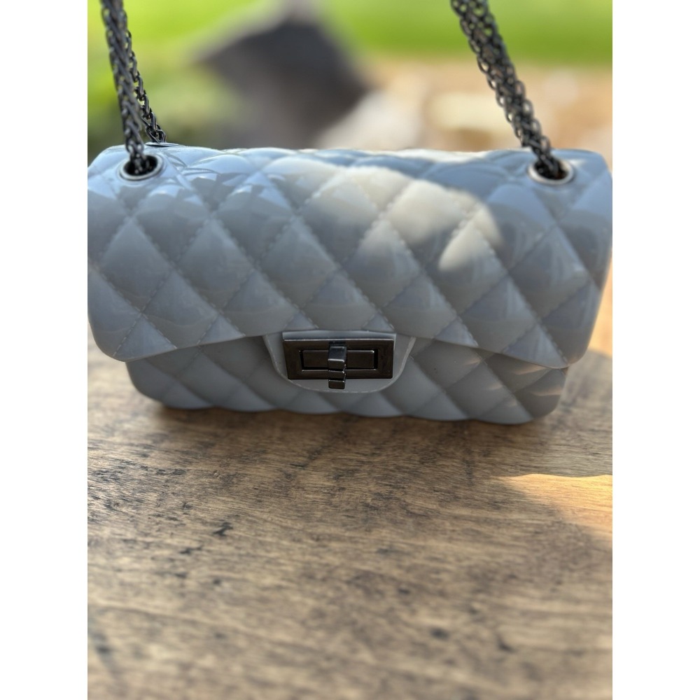 Emperia Gray Quilted Jelly Mini Crossbody Bag Gunmetal Chain NWT